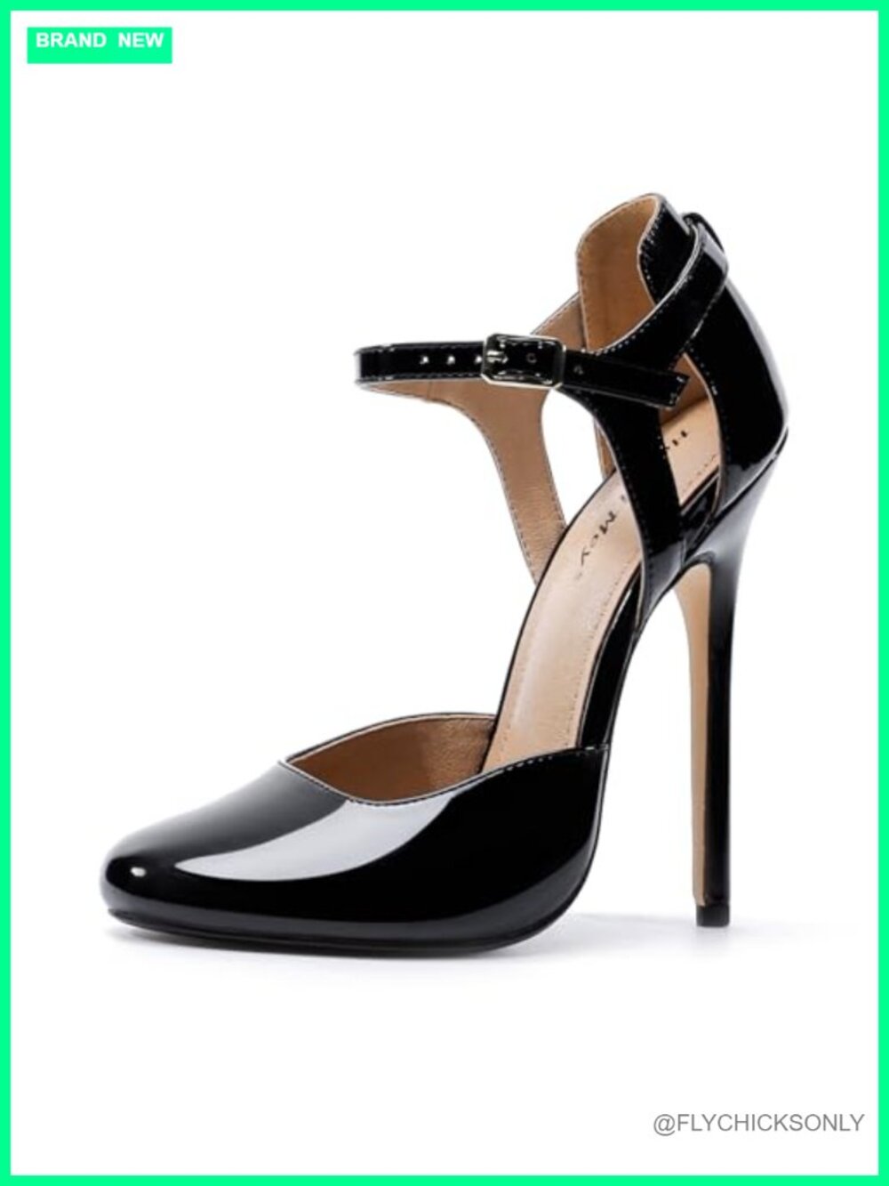Unisex Stiletto Heels 5.5 Inch Patent Leather Pumps Ankle Strap Round Toe